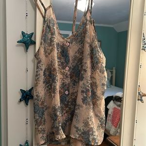 Lush strappy top peach floral S